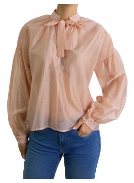 Camicia con collo alla coreana ricamato e laccio 